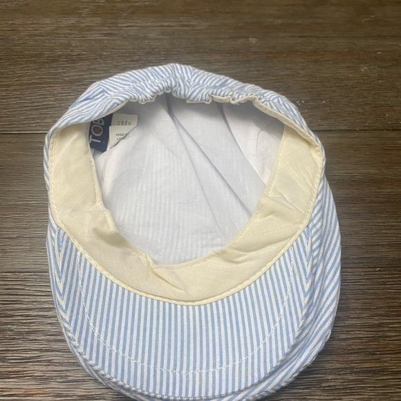 Toby 6-12 month newsboy cap blue and white stripes - Picture 2 of 3